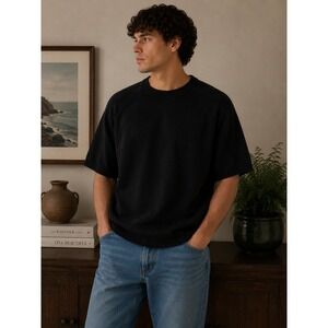 Bachrach Mens‎ Black Short Sleeve Knit Sweater Crew Neck Raglan Top XL |K1